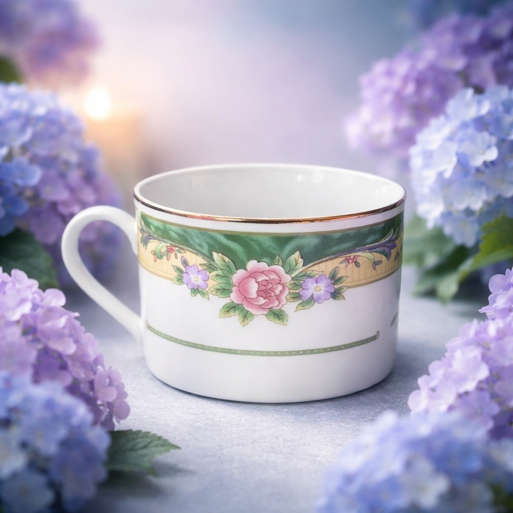 Farberware Legend 435K Fine China Cup Green Pink Gold Rim 1997 Replacements